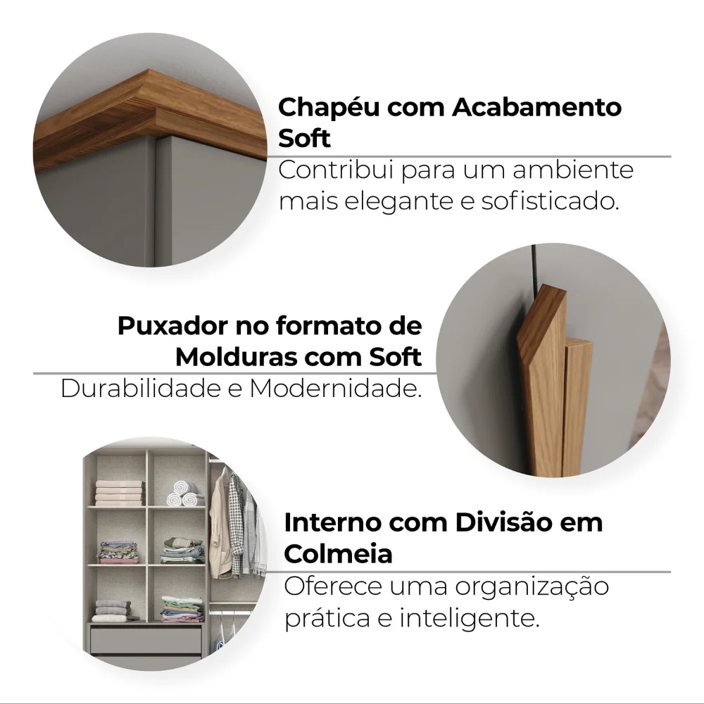 Guarda-Roupa Nepal 06 Pts D309 - Cinza Nature (169) - Foto 7