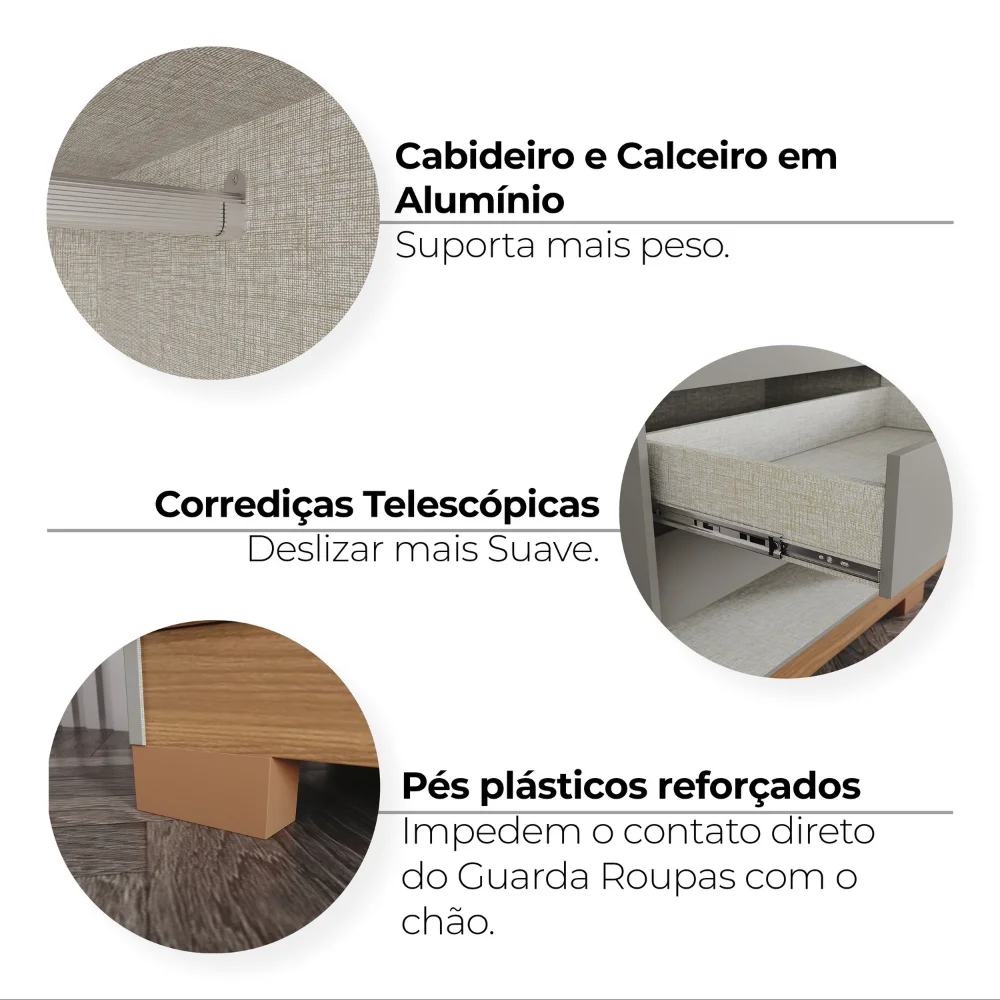 Guarda-Roupa Nepal 06 Pts D309 - Cinza Nature (169) - Foto 8