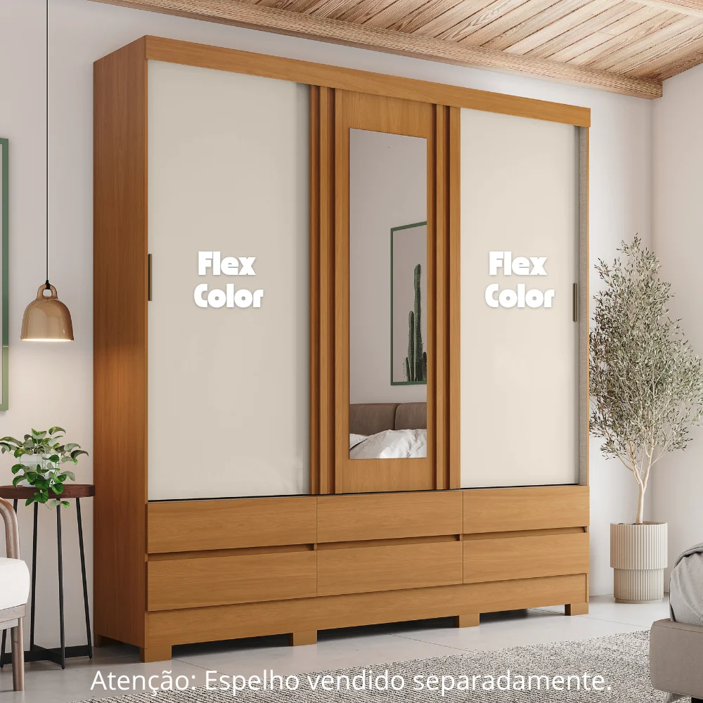 Guarda-Roupa Rodes/ B386 - Cinamomo/Off White/Avelã FLEX - Foto 3